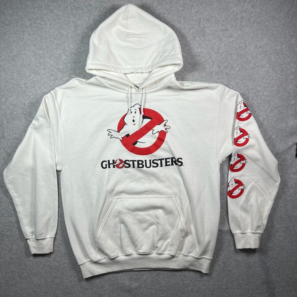 Ghostbusters Hoodie No Ghost Printed Sleeve Size Large White Graphic Pullover